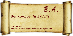 Berkovits Arikán névjegykártya